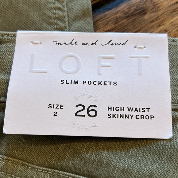 NWT Loft Olive Green High Waist Skinny Crop Frayed Hem Jeans.  Size 26 - Picture 7 of 7